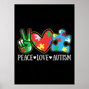 Affiche Peace Love Autism Puzzle Sensibilisation sur l'aut