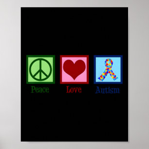Affiche Peace Love Autisme Puzzle Sensibilisation Autiste 