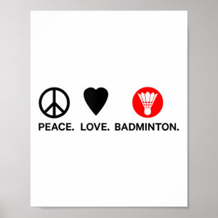 Affiche Peace Love Badminton Joueur Badminton Shuttle Spor