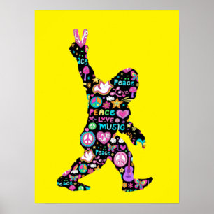 Affiche Peace Love Bigfoot Hippie Funny Bigfoot Lover