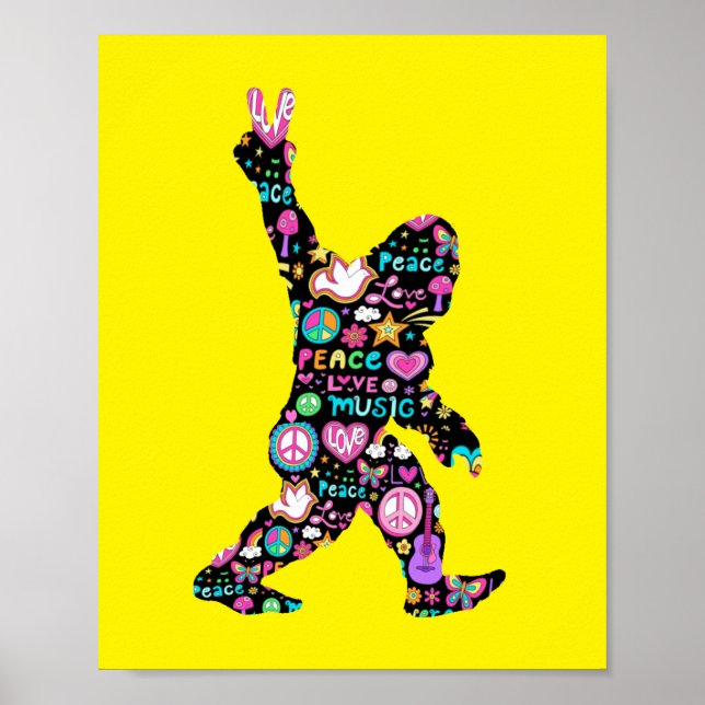 Affiche Peace Love Bigfoot Hippie Funny Bigfoot Lover (Devant)