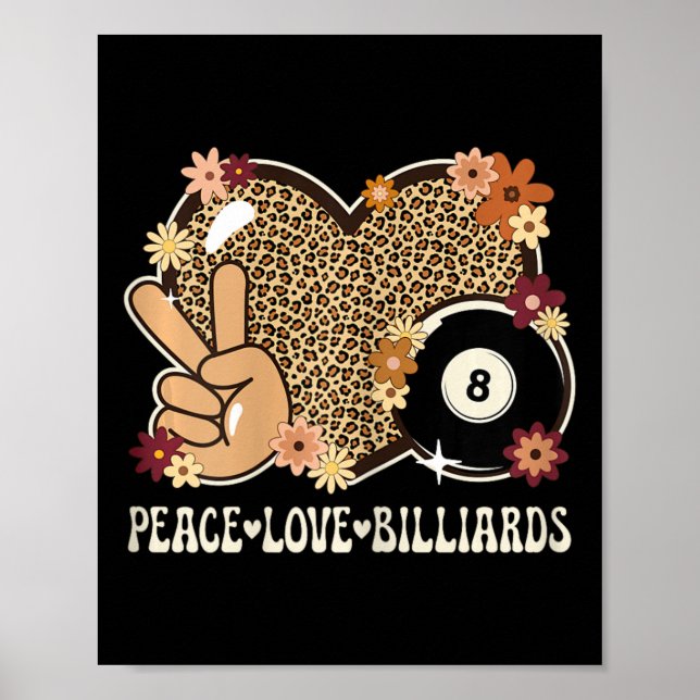 Affiche Peace Love Billiards Lover Empreinte de léopard Gi (Devant)