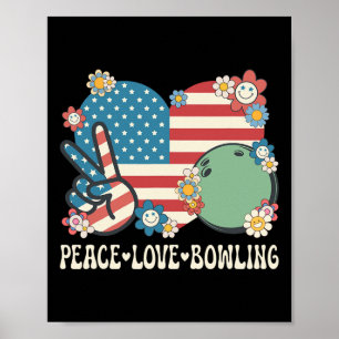 Affiche Peace Love Bowling Lover American Flag Patriotique