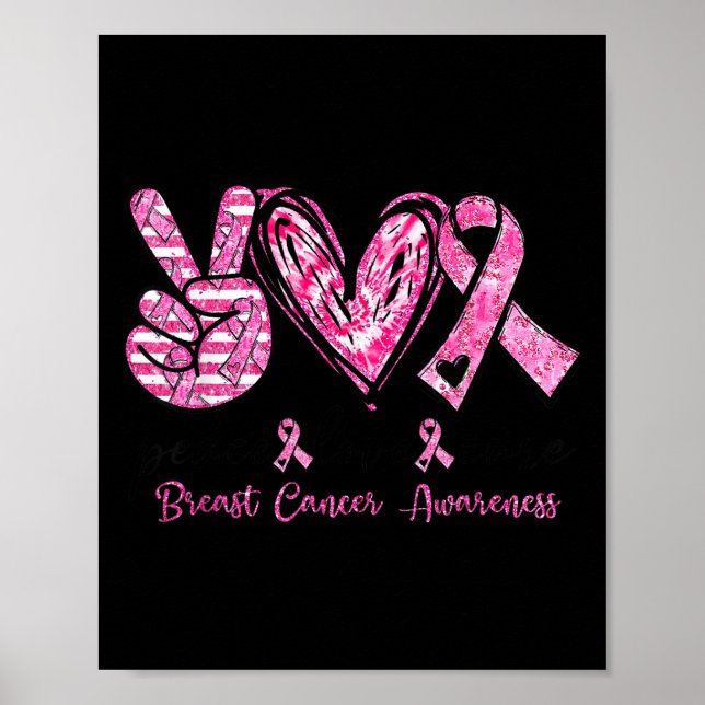 Affiche Peace Love Breast Cancer Awareness Women Men Kids  (Devant)