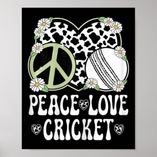 Affiche Peace Love Cricket Lover Cow Print Women Girls Cut