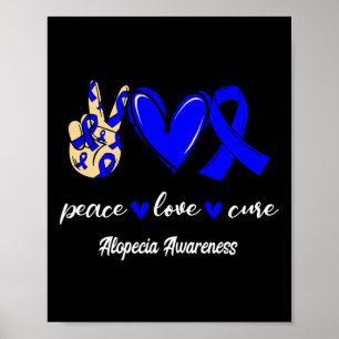 Affiche Peace Love Cure Alopecia Blue Ribbon Sensibilisati