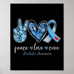 Affiche Peace Love Cure Blue Ribbon Sensibilisation au dia