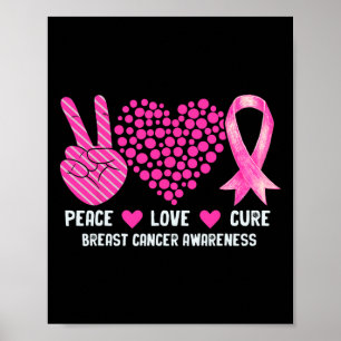Affiche Peace Love Cure Braille Cancer Awareness Pink Ribb