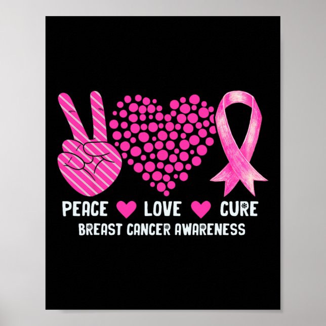 Affiche Peace Love Cure Braille Cancer Awareness Pink Ribb (Devant)