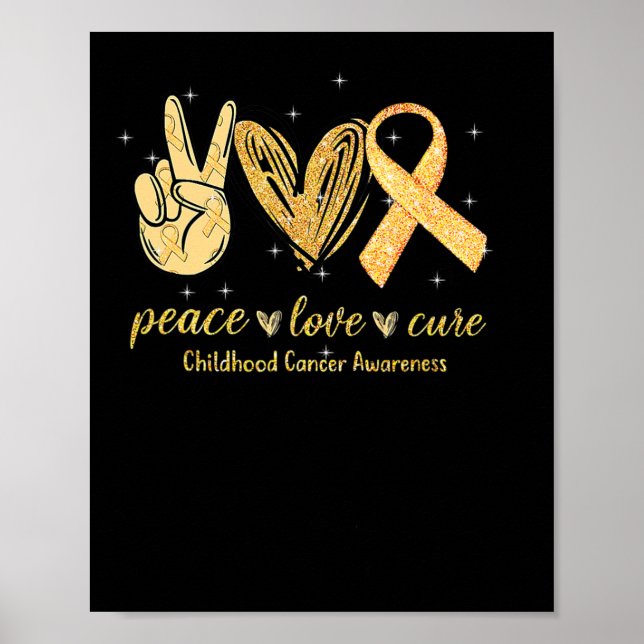 Affiche Peace Love Cure Chilhood Cancer Awareness Gold Ri (Devant)