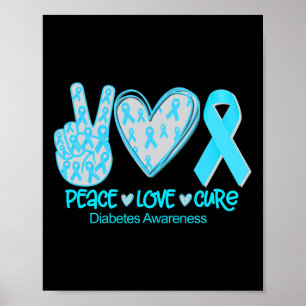 Affiche Peace Love Cure Diabetes Sensibilisation Cadeau