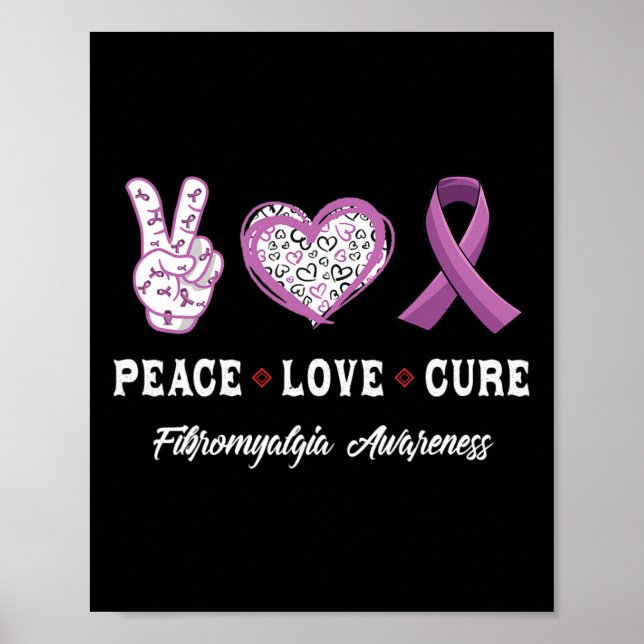 Affiche Peace Love Cure Fibromyalgie Sensibilisation Homme (Devant)