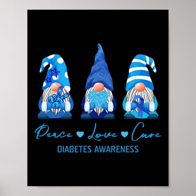 Affiche Peace Love Cure Gnome Sensibilisation au diabète S (Devant)