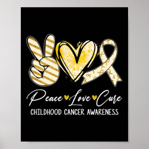 Affiche Peace Love Cure Gold Ribbon Enfance Cancer Aware