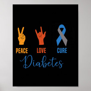 Affiche Peace Love Cure Grey Bleu Ruban Type 1 Vintage Di