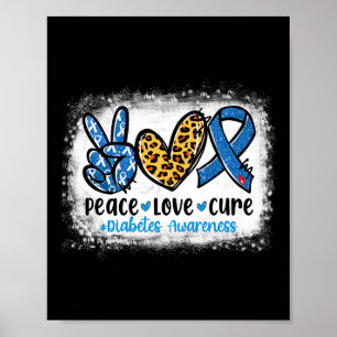 Affiche Peace Love Cure Grey Blue Ribbon Prix du diabète