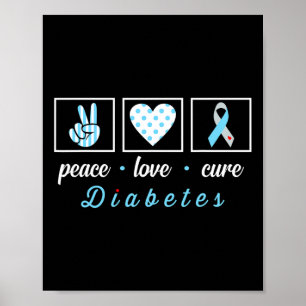 Affiche Peace Love Cure Grey Blue Ribbon Type 1 Diabète A