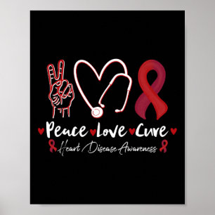 Affiche Peace Love Cure Heart Disease Awareness Stethoscop