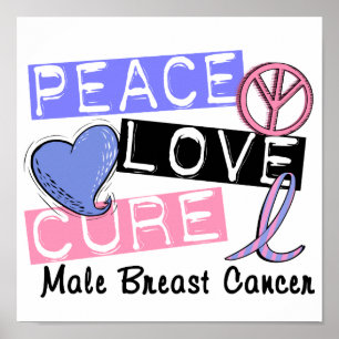 Affiche Peace Love Cure Homme Cancer du sein