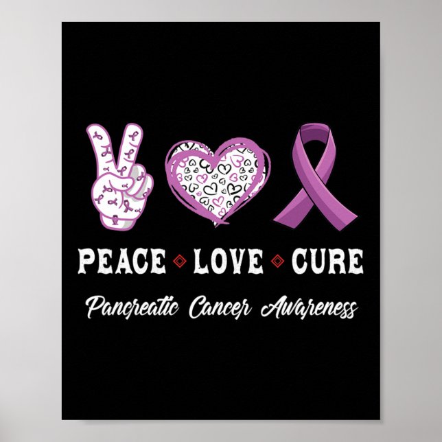 Affiche Peace Love cure Pancreatic cancer aware (Devant)