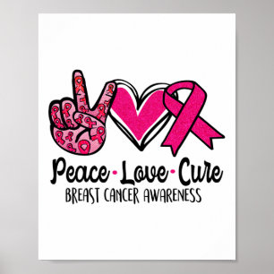 Affiche Peace Love Cure Pink Ribbon Cancer du sein Lauréat