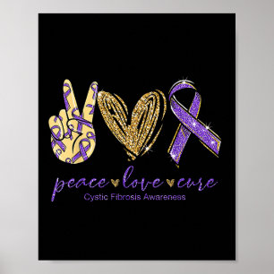 Affiche Peace Love Cure Purple Ribbon Cystic Fibrosis