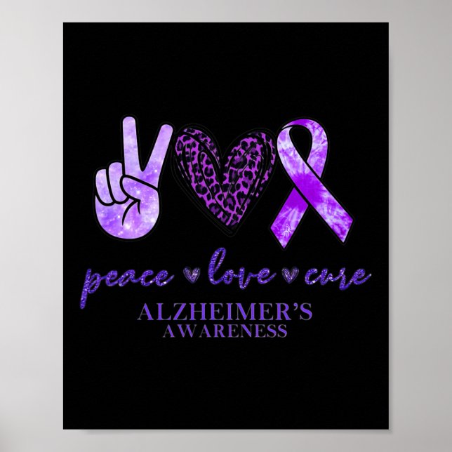 Affiche Peace Love Cure Ribbon Leopard Alzheimer Cerveau A (Devant)