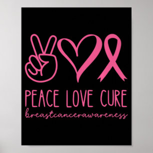Affiche Peace Love Cure rose Ruban Guerrier Cancer du sein
