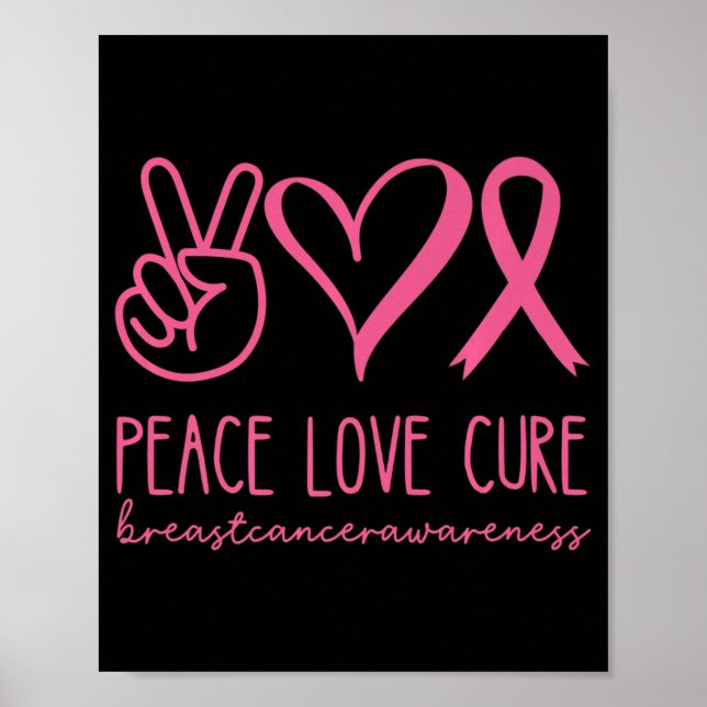 Affiche Peace Love Cure rose Ruban Guerrier Cancer du sein (Devant)