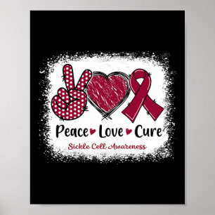 Affiche Peace Love Cure Sickle Cell Awareness Burgundy Rib
