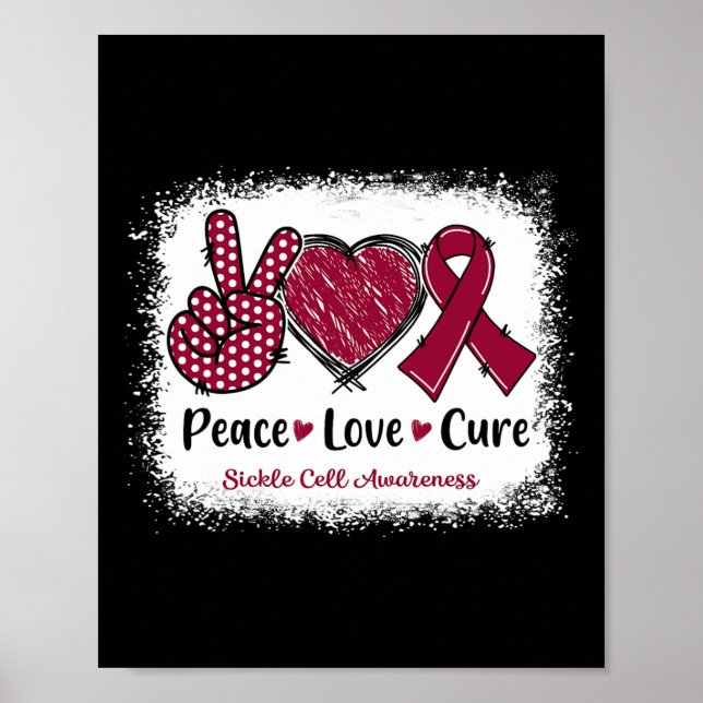 Affiche Peace Love Cure Sickle Cell Awareness Burgundy Rib (Devant)