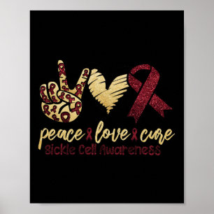 Affiche Peace Love Cure Sickle Cell Awareness Burgundy Rib
