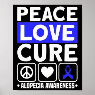 Affiche Peace Love Cure Support Alopecia Awareness Ruban