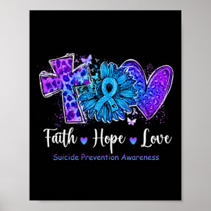Affiche Peace Love Cure Turquoise Et Purple Sunflower Suic