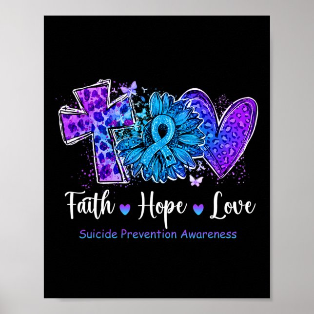 Affiche Peace Love Cure Turquoise Et Purple Sunflower Suic (Devant)