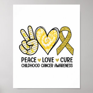 Affiche Peace Love Cure Yellow Ribbon Cancer de l'enfance