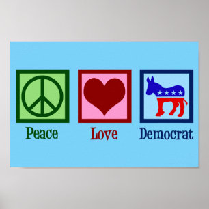 Affiche Peace Love Democrat Donkey Cute Blue