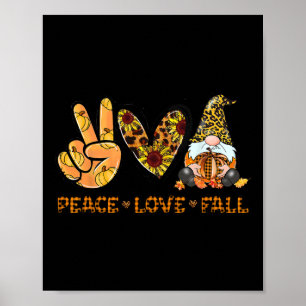 Affiche Peace Love Fall Fun Gnome Autumn Lover Citrouilles