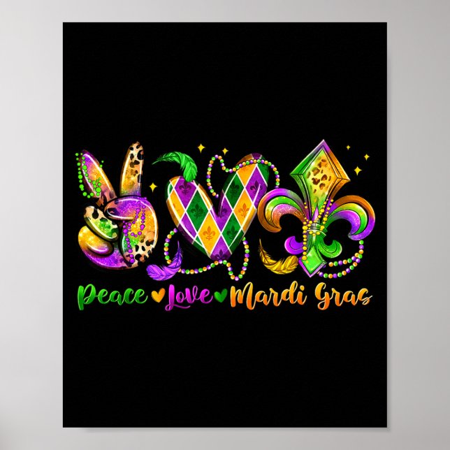 Affiche Peace Love Fleur De Lis Mardi Gras 2026 Carnival N (Devant)