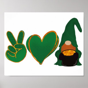 Affiche Peace Love Gnome   Sublimation de la Saint Patrick
