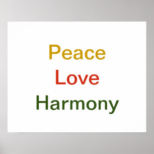 Affiche Peace Love Harmony or rouge vert