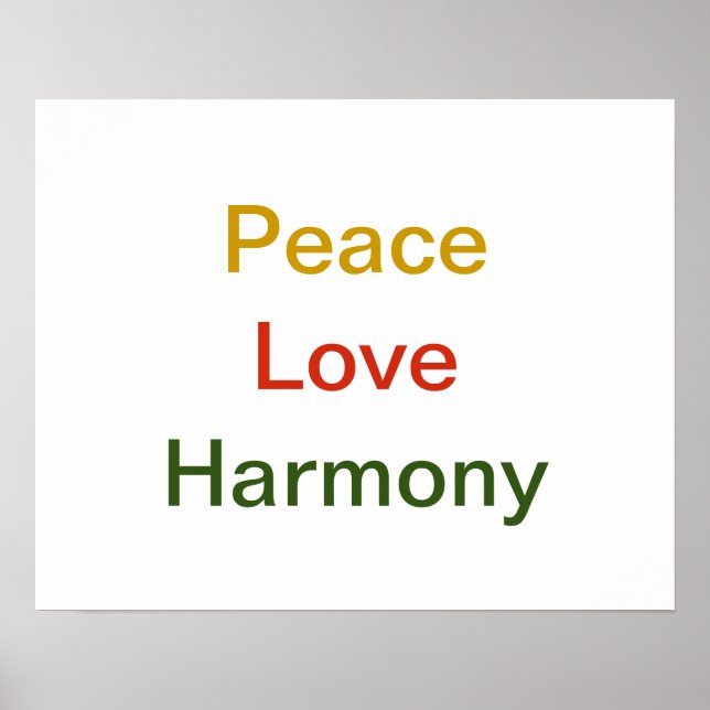 Affiche Peace Love Harmony or rouge vert (Devant)