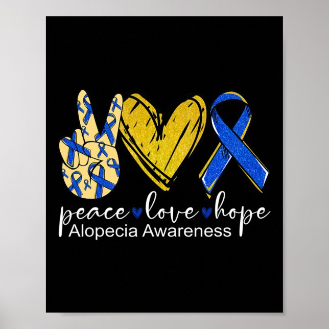 Affiche Peace Love Hope Alopecia Awareness Bleu Ruban (Devant)