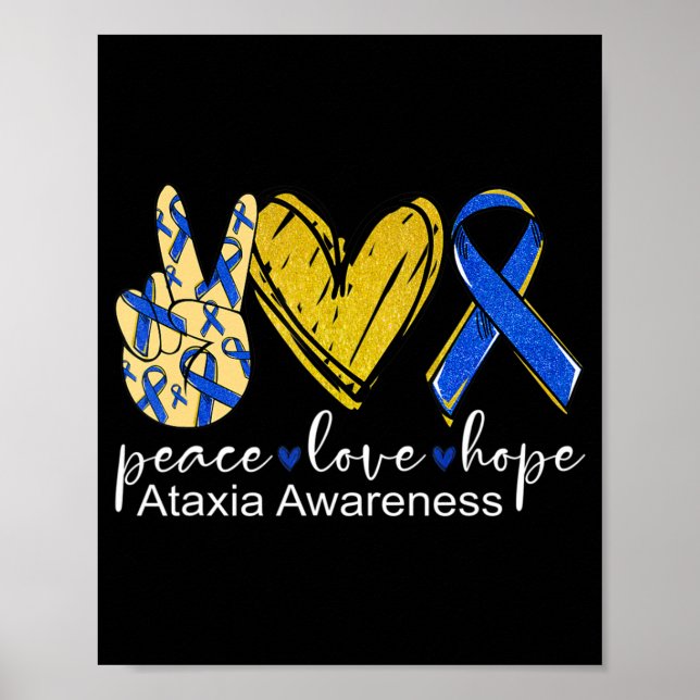 Affiche Peace Love Hope Ataxia Awareness Shirt Blue Ribbon (Devant)