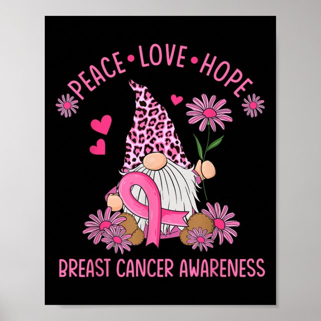 Affiche Peace Love Hope Gnome Leopard Cancer du sein (Devant)