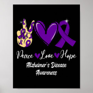 Affiche Peace Love Hope Purple Ribbon Alzheimer Disease Aw
