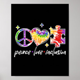 Affiche Peace Love Inclusion Rainbow Tie Dye Autism Award