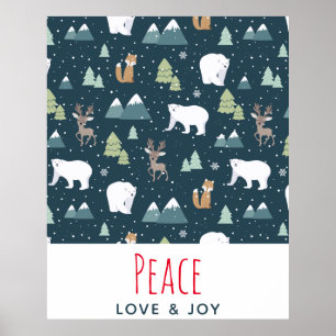 Affiche Peace Love & Joy Christmas Animaux Motif