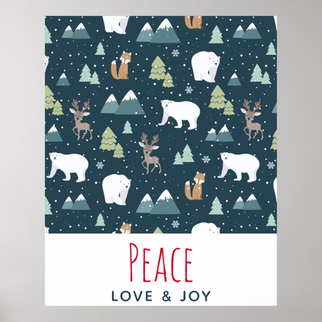Affiche Peace Love & Joy Christmas Animaux Motif (Devant)
