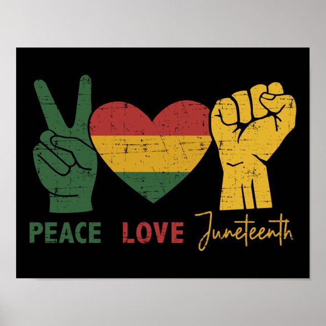 Affiche Peace Love Junetdix drapeau africain coeur et poin (Devant)